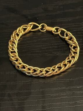 Vintage Gold Tone Double Curb Chain Bracelet 7.25”